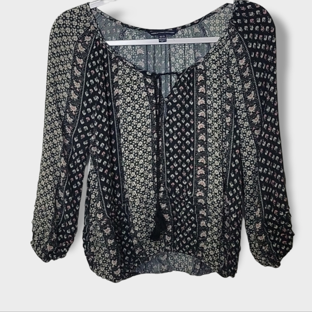 American Eagle Outfitters 3/4 Sleeve Boho Floral Print Blouse XS